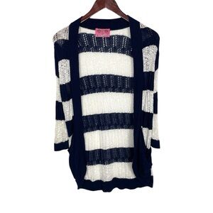 Sweet & Sinful Blue and White Striped Open Front Cardigan Size S